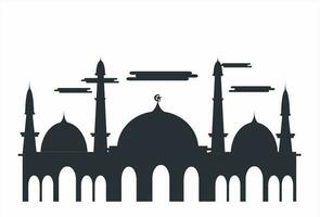 islámico saludo diseño antecedentes con dos oro linterna. vector ilustración para utilizar en pancartas, web, carteles y comercio electrónico. silueta de mezquita antecedentes