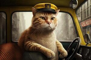 texy driver yellow cab cat working job profession illustration photo