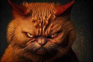 evil cat at the inferno. hell in flames illustration photo