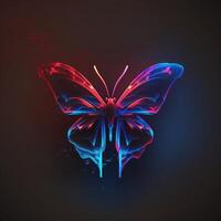 Neon glowing butterfly animal isolated on dark background, phantasmal iridescent, psychic waves created with technology photo