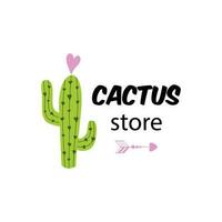 Cactus store text Cute funny logo for cactus flower store or company name. Hand drawn print isolated on white. Growing cactus. Houseplant. Vector illustration.