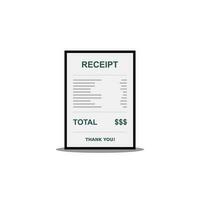 Receipt paper, bill check, invoice, cash receipt. Black stroke and shadow design. Isolated icon. shop receipt or bill, atm check with tax or vat. vector