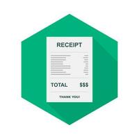 Receipt paper, bill check, invoice, cash receipt. Isolated icon. shop receipt or bill, atm check with tax or vat. vector