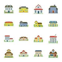 House Exterior Flats Icons vector