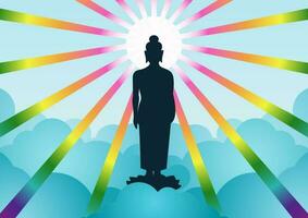 señor de Buda con ligero y nube hacia atrás media empezar de esperanza, creencia y fe vector