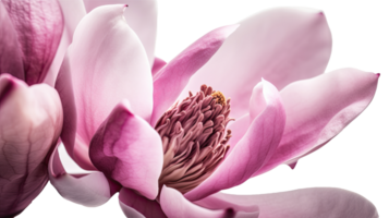 increíble foto de Fresco rosado magnolia flores en transparente fondo, generativo ai. png