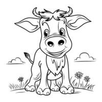 colorante página de un vaca. becerro linda gracioso personaje lineal ilustración para niños para colorear.vaca granja vector
