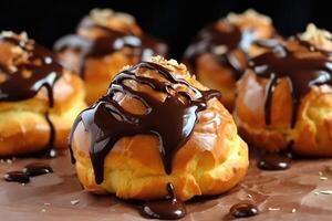 stock photo of Choux pastry with chocolate choux pastry is a dough food photography