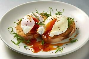 stock photo of poached eggs flat lay professional food photography ai generated