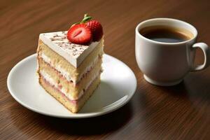 cup coffee with a slice strawberry Profesional advertising Food Photography AI Generated photo