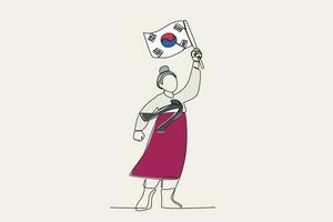 Color illustration of a Korean woman holding a Korean flag vector
