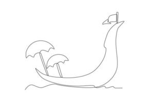 A boat with an umbrella at the end vector