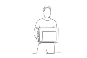 Front view of a man carrying a cardboard box vector