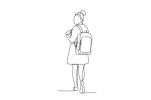 Back view of a female student wearing a bag vector