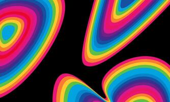 distorted rainbow lines on black background psychedelic groovy hippie. Vector illustration