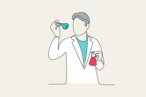 Color illustration of a researcher observing his experiment vector