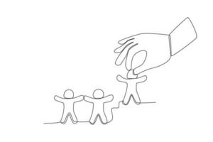 A big hand and three children vector