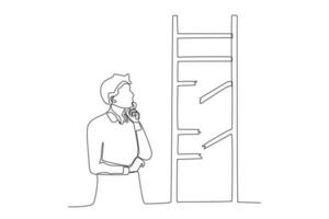 A man looks at a broken ladder vector