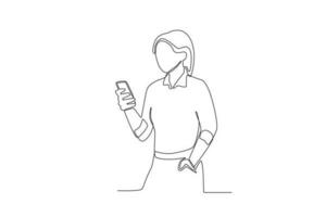 A businesswoman holding a mobile phone vector