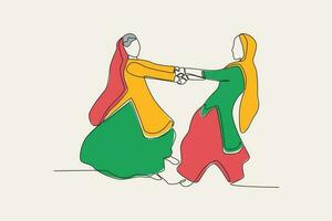 color ilustración de dos mujer bailando en un festival teej vector