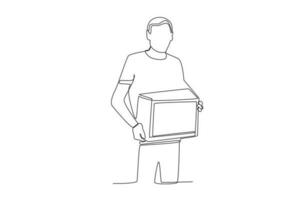 A man holds a cardboard box to help humans vector