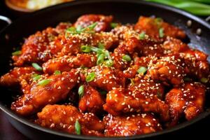 stock photo of Dakgangjeong is a deep fried crispy chicken dish glaze food photography