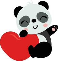 adorable panda con rojo corazón vector