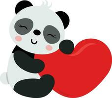 adorable panda con rojo corazón vector