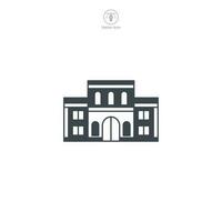 School icon vector portrays a stylized educational institution, signifying learning, education, academia, knowledge, and student life