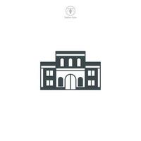 School icon vector portrays a stylized educational institution, signifying learning, education, academia, knowledge, and student life