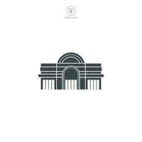 Shopping Mall icon vector illustrates a stylized retail complex, embodying shopping, commerce, consumerism, variety, and entertainment