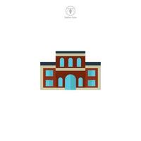 School icon vector portrays a stylized educational institution, signifying learning, education, academia, knowledge, and student life