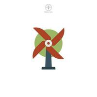 Wind Turbine icon vector illustrates a stylized power generator, symbolizing renewable energy, wind power, sustainability, ecology, and innovation