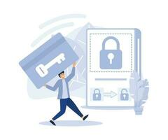 Security and identity verification, Smart ID card, electronic opening system, video surveillance, flat vector modern illustration