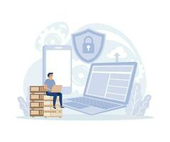 hacker attack concept, database security, phishing, hackers stealing personal data, flat vector modern illustration