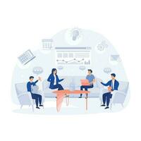 Corporate business team having a meeting in a virtual office room, digital workspace, remote work and teamwork, flat modern vector illustration