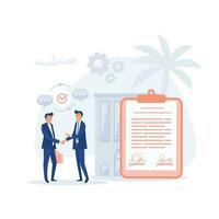 Business illustration people standing on a signed contract. flat modern vector illustration