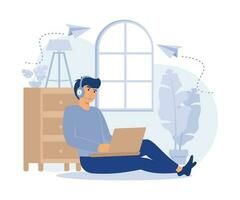 working at home. Work at the desk. Work in the living room. Working by the window. flat vector modern illustration