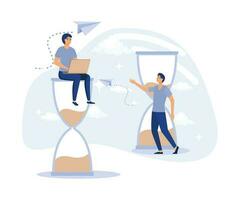 Informative Banner Art Working Time Management, Office Employee Keeps Track Time,  flat vector modern illustration