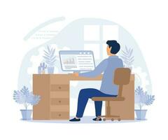 working at home. Work at the desk. Work in the living room. Working by the window. flat vector modern illustration