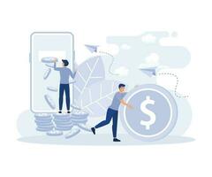 Money Transfer Online and Financial Operations in E-banking via Mobile Phone, Trading and Payment, flat vector modern illustration