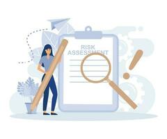 Risk assessment concept with form and magnifier, flat vector modern illustration