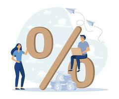 Percentage Rate Income Profit Concept, Business and Finance. People Sitting and Working on Laptop. flat vector modern illustration