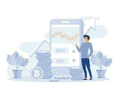 crypto market exchange value concepts, Bitcoin or crypto currency investment portfolio, flat vector modern illustration,