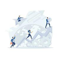 Business analytics in cloud arrow leadership company. People challenge teamwork up, flat vector modern illustration