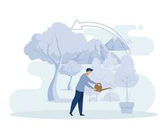 Environment protection measures, atmosphere purification, reforestation, flat vector modern illustration