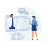 Electronic health record and online medical services, Patients having online consultations with medical specialists, flat vector modern illustration