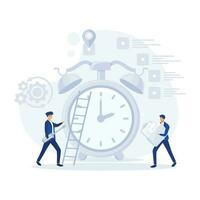 alarm clock rings on white background, concept of work time management, flat vector modern illustration