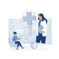 Online medicine and health care, doctor consultations and treatment using a smartphone, flat vector modern illustration