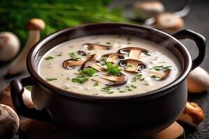 hyper realistic quality of cream of mushroom photo